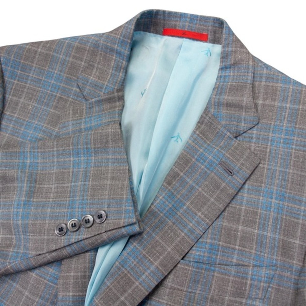 ISAIA Gregory Mens 44R Blue‎ Gray Plaid Cashmere Silk Linen Blazer Sport Coat